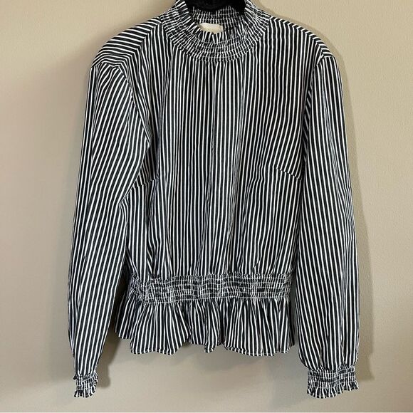 Just Female Tops - ✨ Just Female Caroline Neck Blouse Gray White Striped Medium